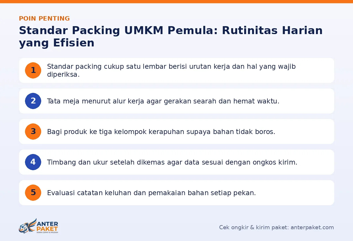 Poin penting: Standar Packing UMKM Pemula: Rutinitas Harian yang Efisien